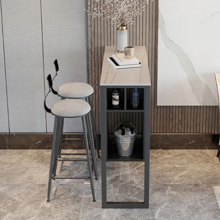 Dining Room Marble Counter-height Pub Table Rectangle Double Pedestal Bar Table