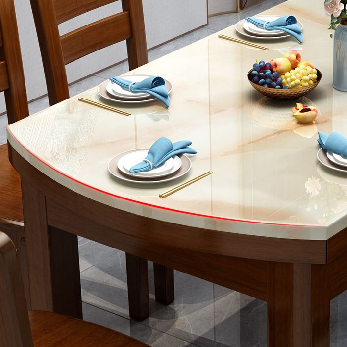 Round Stone Top Dining Table Drop-Leaf Dinner Room Kitchen Table with Wood Base