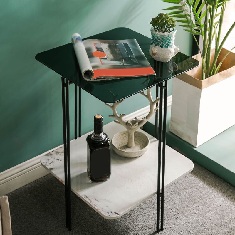 Contemporary 4 Legs End Table Square Glass Top End Table, 23.6" Tall