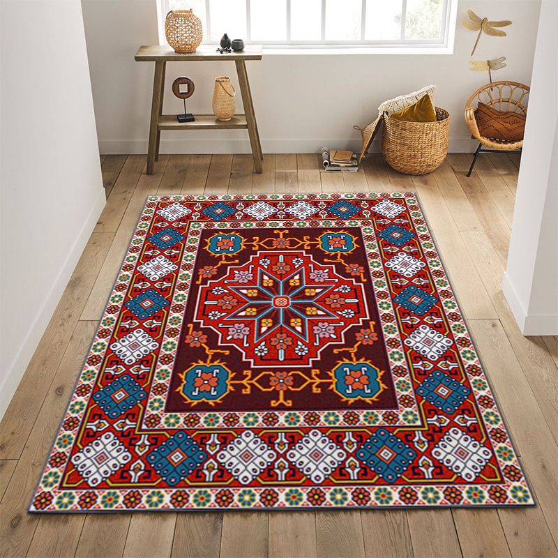 Bohemian Multicolor Carpet Polyester Area Carpet Stain Resistant Rug for Living Room