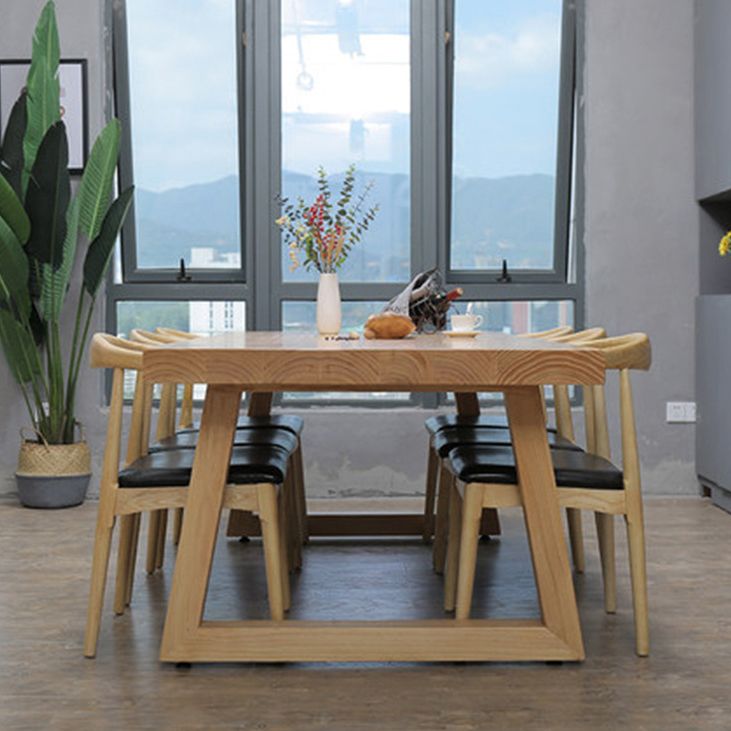 Rectangle Pine Solid Wood Table Modern Dining Table in Nature with Double Pedestal