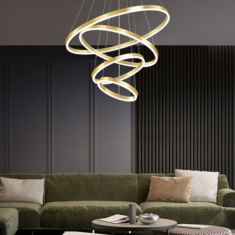 Multi-tier kroonluchter verlichtingsarmaturen Moderne ring kroonluchter lamp met witte acrylschaduw