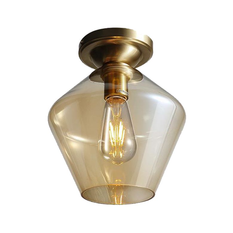 Lámpara de techo de tambor/jarrón con pantalla de cristal ámbar, lámpara de techo contemporánea de 1 luz con acabado de latón