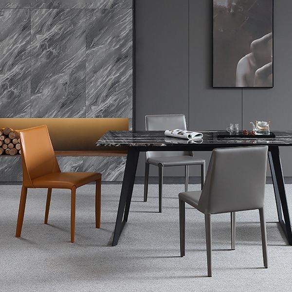 Glam Dining Room Armless Chairs Faux Leather Metal Base Dining Chairs
