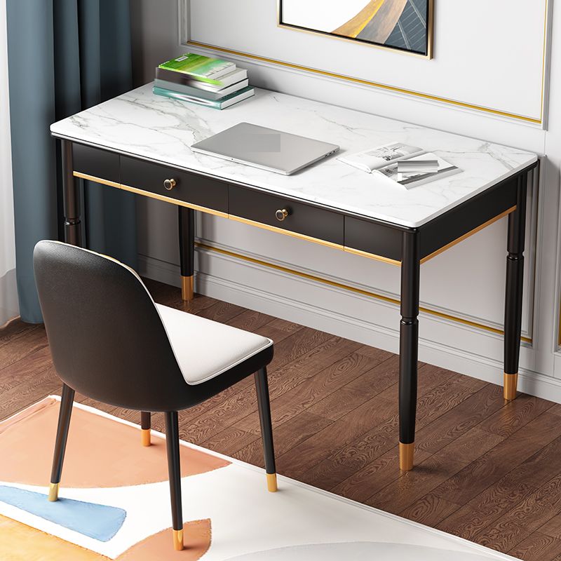 Home Glam Stone Writing Desk Rectangular Office Desk with Drawers