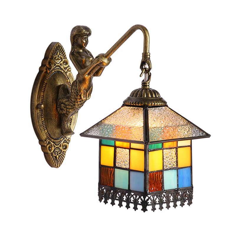 Brass House SCONCE LICHT TIFFANY 1 Hoofd Multicolor gebrandschilderd glazen wandmontage Licht