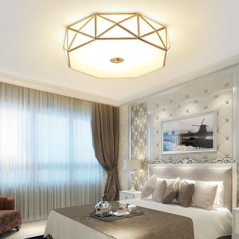 Glas Flushmount Verlichting Minimalistische Messing Drum Slaapkamer Flush Mount Plafond Licht Profiel