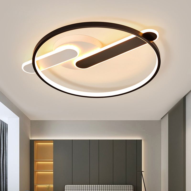 Minimalist Circle Ceiling Flush Mount Acrylic Corridor LED Flush Light Fixture in Black and White
