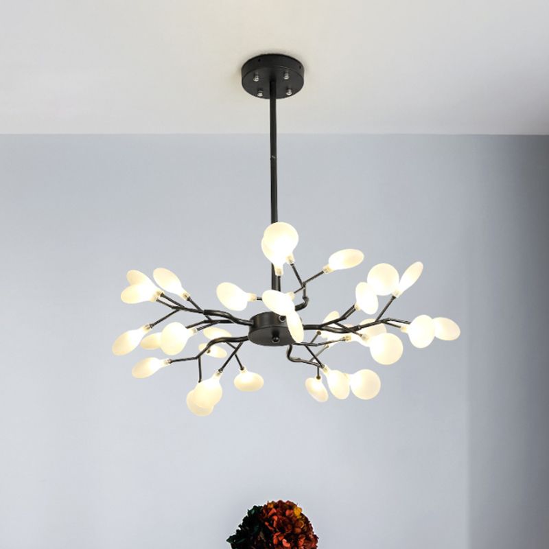 Frosted Shade Black Branch Chandelier Multi-Light Modern Metallic Suspended Light for Restaurant
