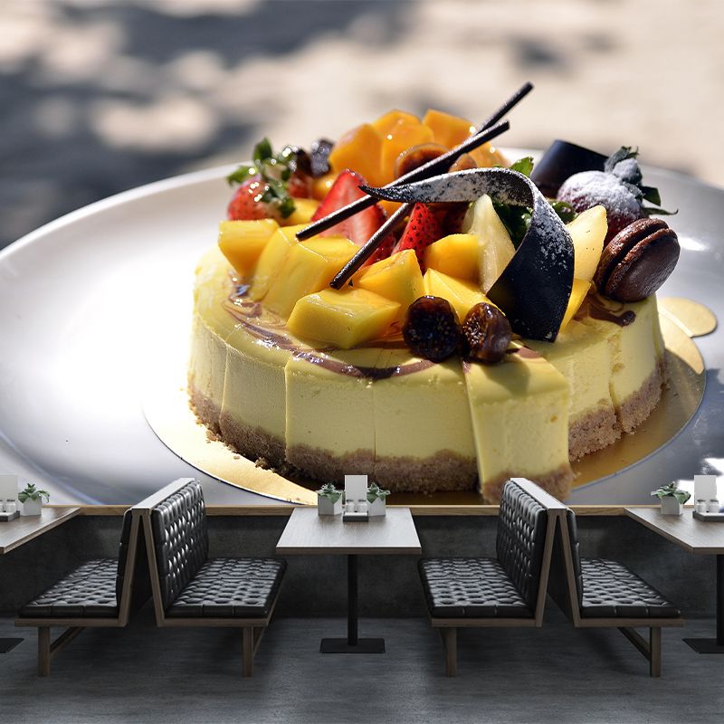 Horizontal Photography Nice Cake Mural Wallpaper Wall Covering for Dessert Shop