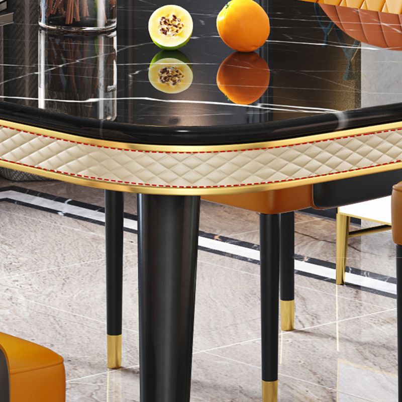 Modern Style Marble Table with White Table and 4 Black Legs Base for Home Use