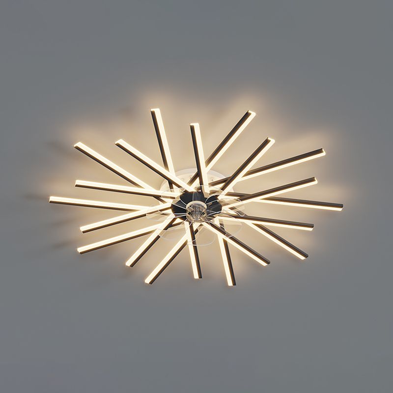 Linear Shape Metal Ceiling Fans Modern Style Multi Lights Flush Ceiling Fan