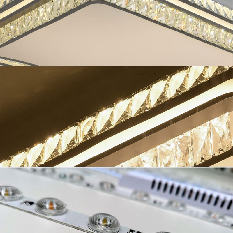 Dual-Tier Crystal Flush Light Minimalist LED White Flush Mount Ceiling Light for Living Room