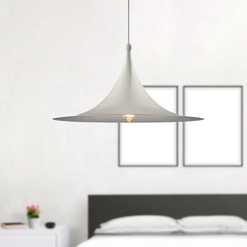 1 tête de plafond suspendue avec une nuance évasée d'éclairage de pendentif de chambre à coucher contemporain métallique en blanc / noir