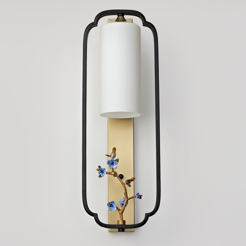 Metal Modern Wall Sconce Cylinder Shape Wall Light with Glass Shade for Bedroom