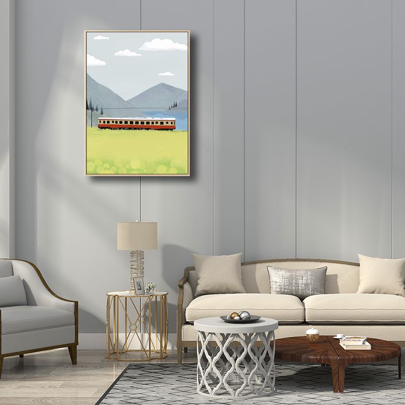 Railroad Train Scenery Art Country Style Canvas Textured Wall Decor in Light Color