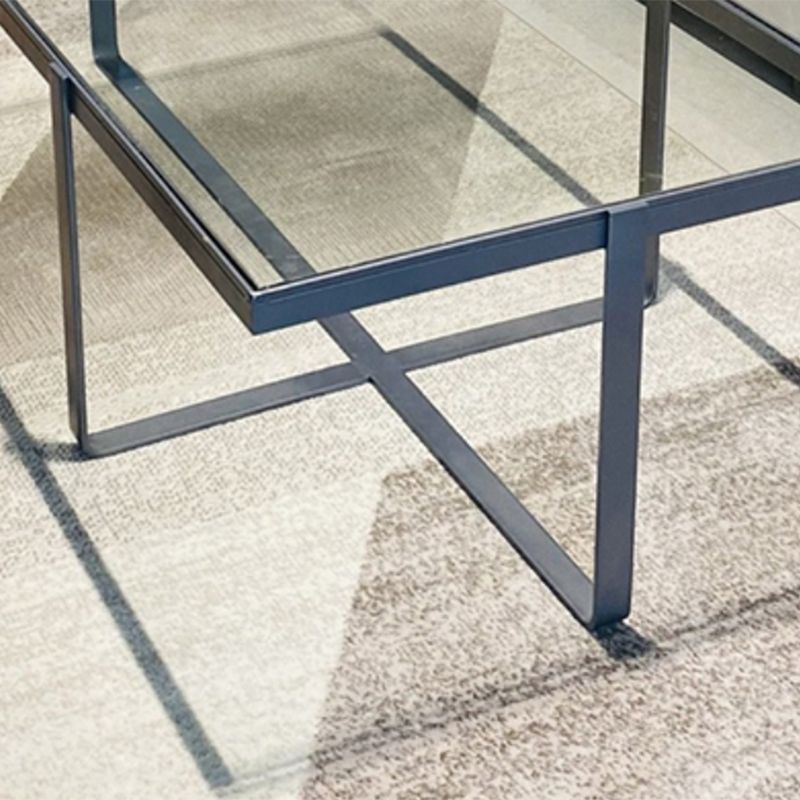 Contemporary Rectangle Glass Top Coffee Table with Steel Cross Base