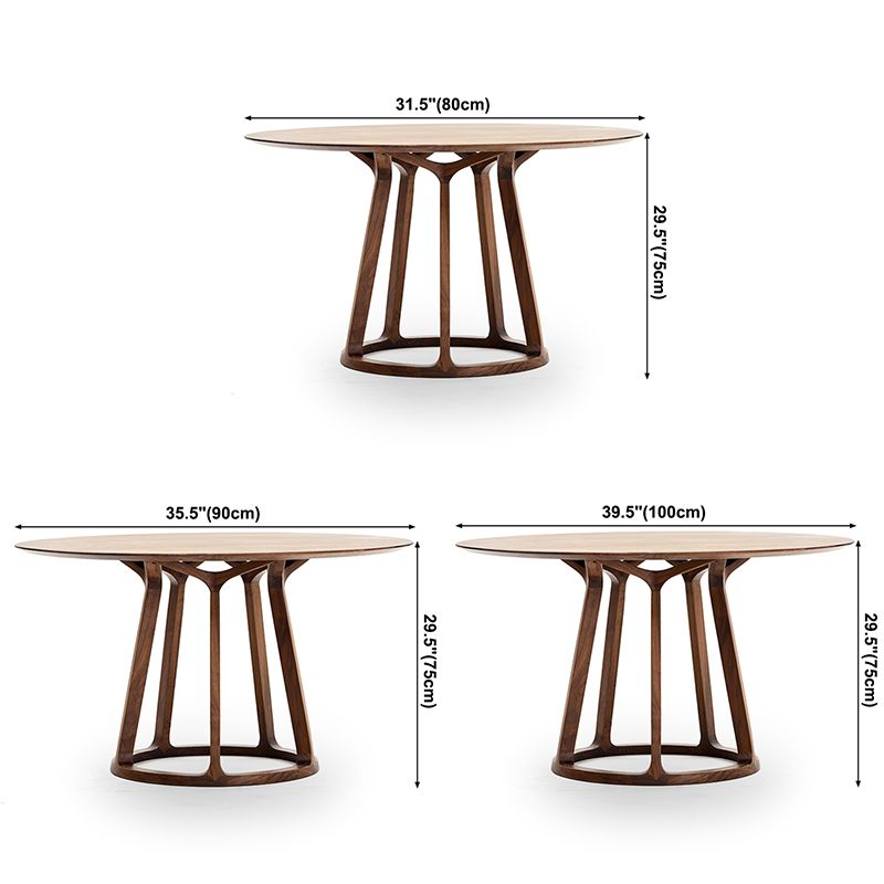 Round Wood Dining Table Reclaimed Pine Table in Brown with Wooden Pedestal