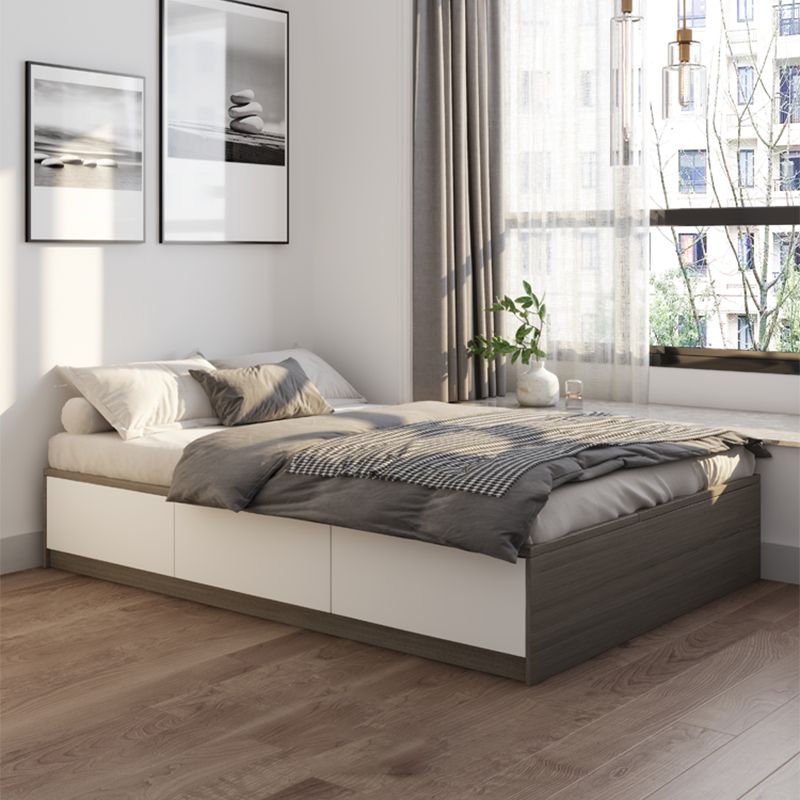 White and Brown Finish Platform Bed Lift Up Storage Platform Bed Frame