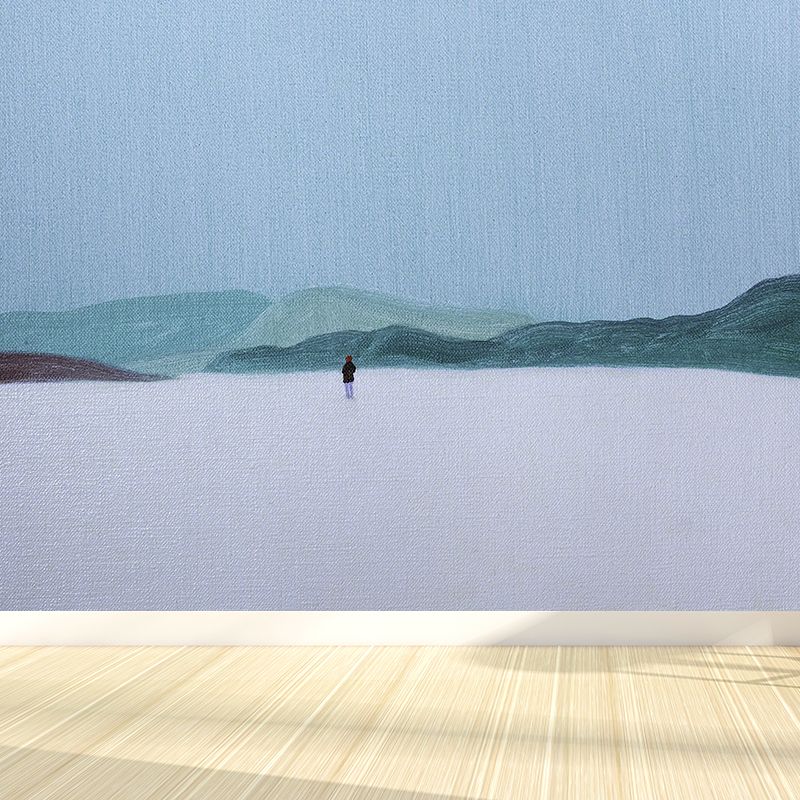 Blue Quiet Mountains Wall Mural Stain-Proof Modern Artistic Living Room Wall Decor
