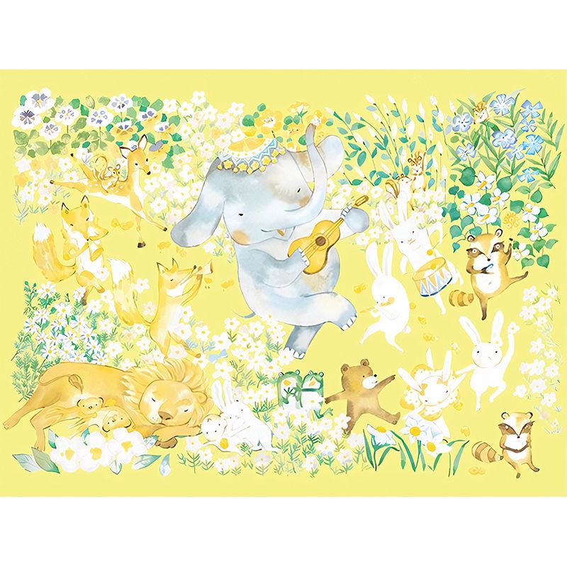 Cartoon Animal Orchestra Wall Murals Childrens Art Smooth Wall Decoration in Purple