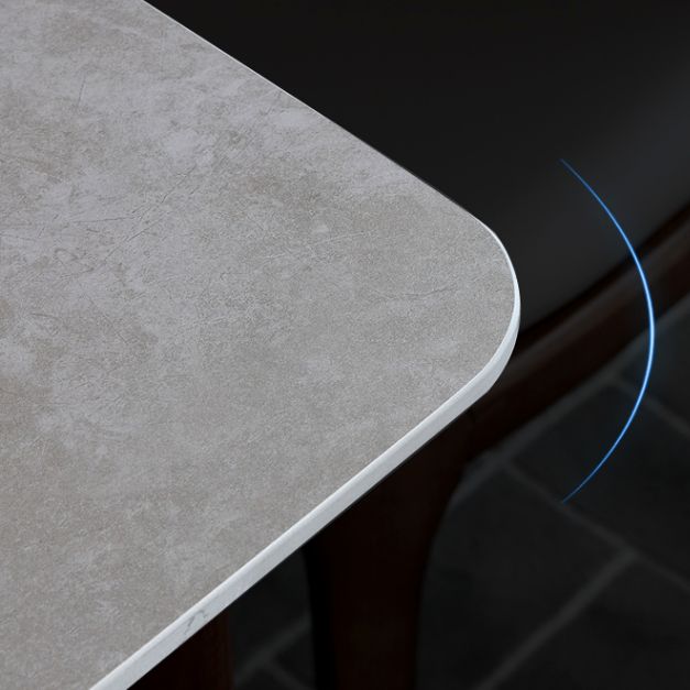 Stone Dining Table Mid-Century Modern Dining Table with 4 Legs in Brown