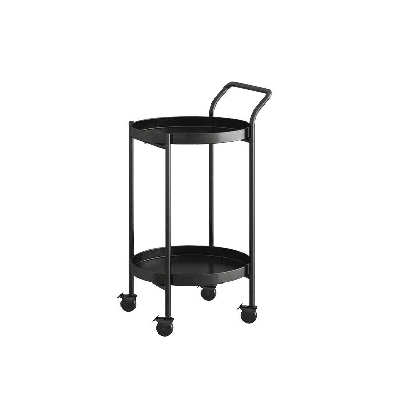 Black / Gold Round Tray Top Side Table Metal 4 Legs End Table with Shelf