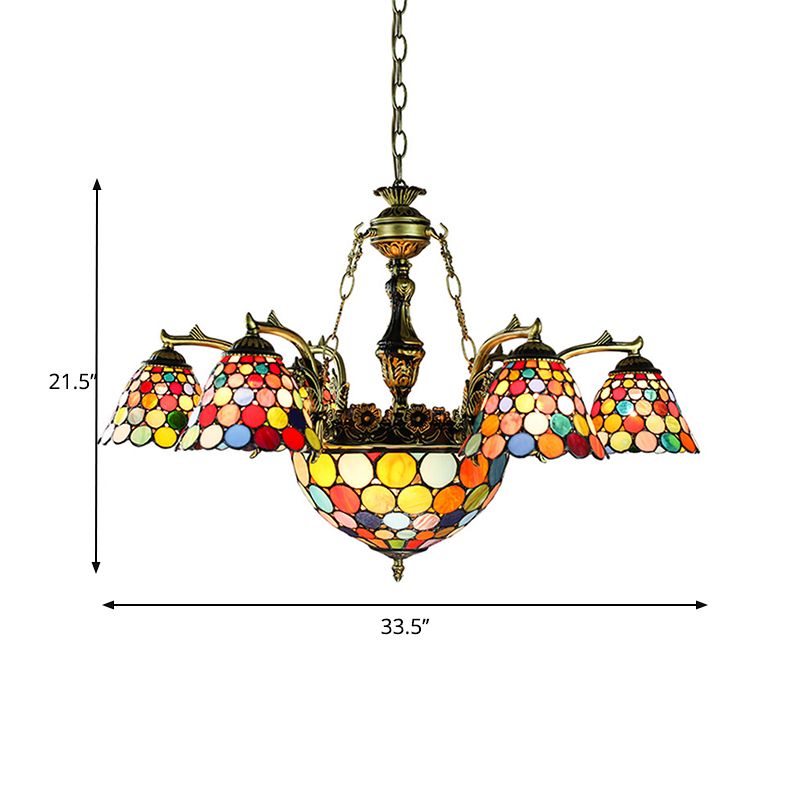 Tiffany lampadario svasato a 11 luci vetrate a soffitto appeso in bronzo antico con motivazione geometrica/libellula/girasole