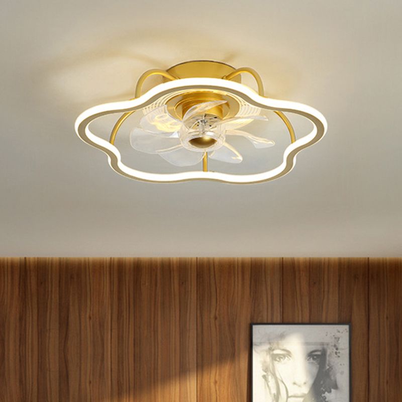 7-blade zwart/gouden bloemvorm semi-spoel kroonluchter verlichting eenvoudige metalen led hangersventilator, 18,5 inch breed