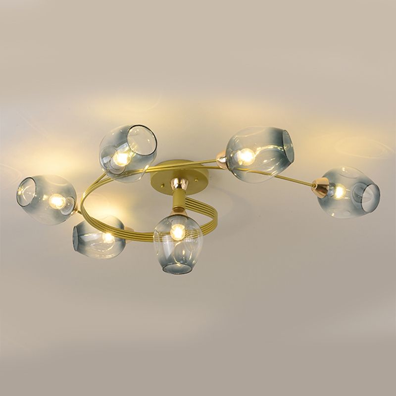 Plafonnier tulipe en verre transparent, plafonnier semi-encastré de style moderne pour salon