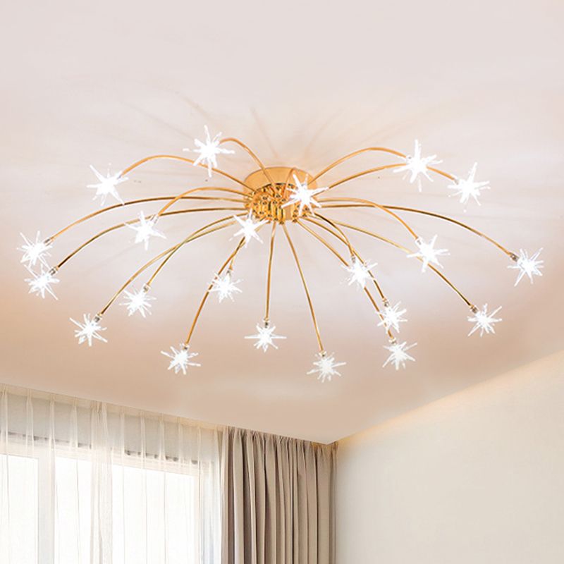 Lámpara de techo semi empotrada LED cromada/dorada contemporánea de montaje semiempotrado de metal en forma de fuegos artificiales 12/15/21 luces