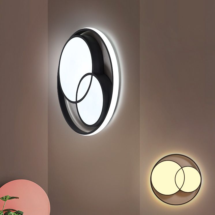Black Interlocking Circles Design LED Ceiling Light Simplicity Modern Aluminum Lighting Fixture with Acrylic Shade