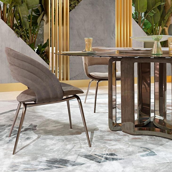 Contemporary Metal and Upholstered Open Back Dining Side Chair