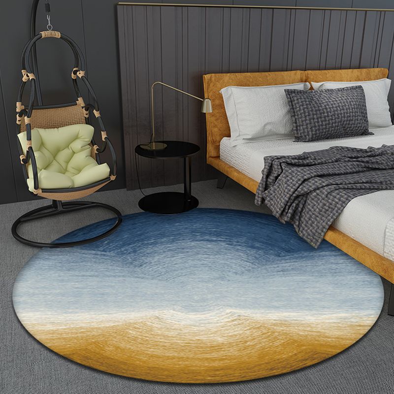 Blue and Yellow Nordic Rug Synthetics Ombre Pattern Rug Pet Friendly Machine Washable Anti-Slip Backing Carpet for Decoration