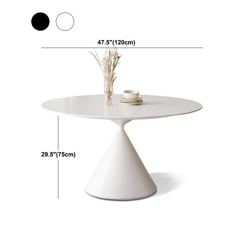 Round Stone Dining Table Modern White-black Furniture with Pedestal Base for Home