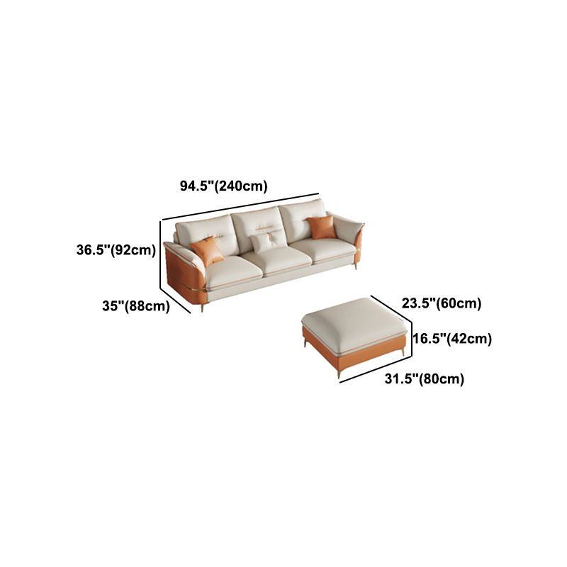 Beige Genuine Leather Pillow Top Arm Sofa/Sectionals With Cushions Metal Legs