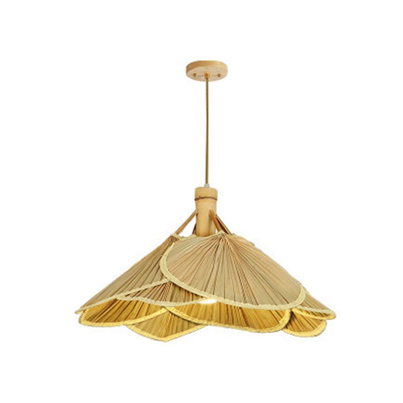 Cattail Fan Bamboo Pendant Light Chinese Style 1-Light Wood Suspension Lighting for Foyer