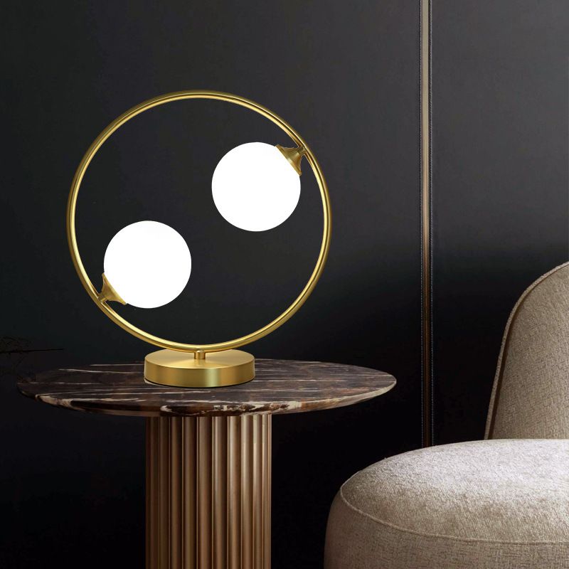 Postmodern Full Brass Glass Ball Desk Lamp for Bedroom Living Room Table Lamps
