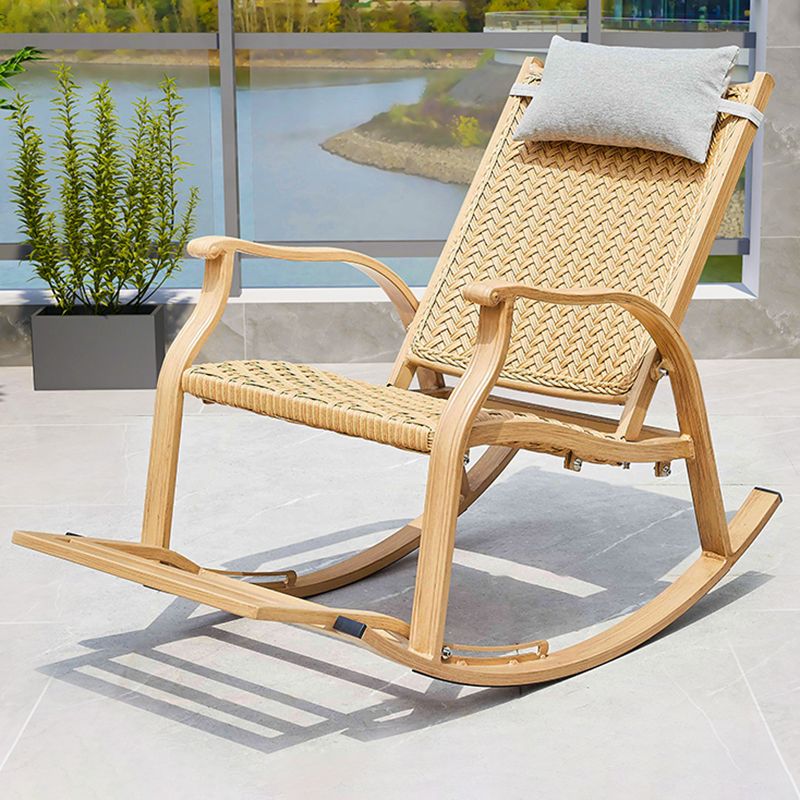 Contemporary Rocking Chair Rattan Trapezoidal Back Solid Color Porch Rocking Chair