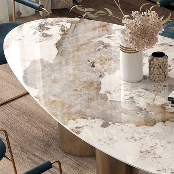 Traditional Luxury Oval Dining Site Table Gold Tripod Base Dining Table