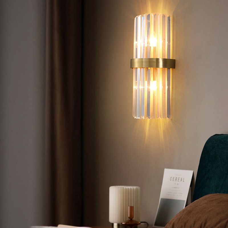 Post-Modern Wall Sconce Gold Wall Light Fixture with Crystal for Bedroom