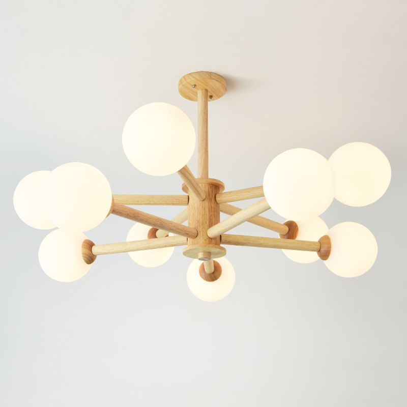 Minimalist Round-Shaped Chandelier Light Wood Bedroom Chandelier Lighting Fixture in White