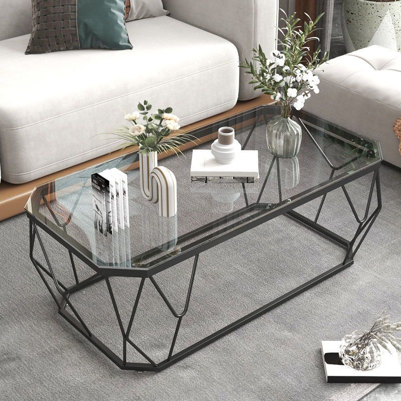 Modern Style Rectangular Glass Table Abstract Base Coffee Table