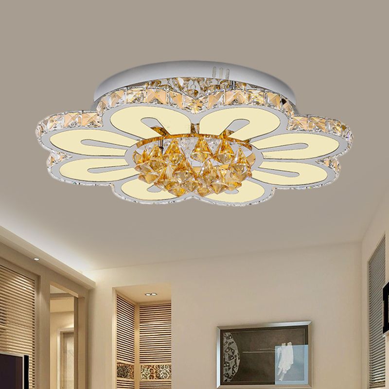 Amber Crystal Blocks White Finish Flushmount Peach Blossom LED Contemporary Lighting Fixture