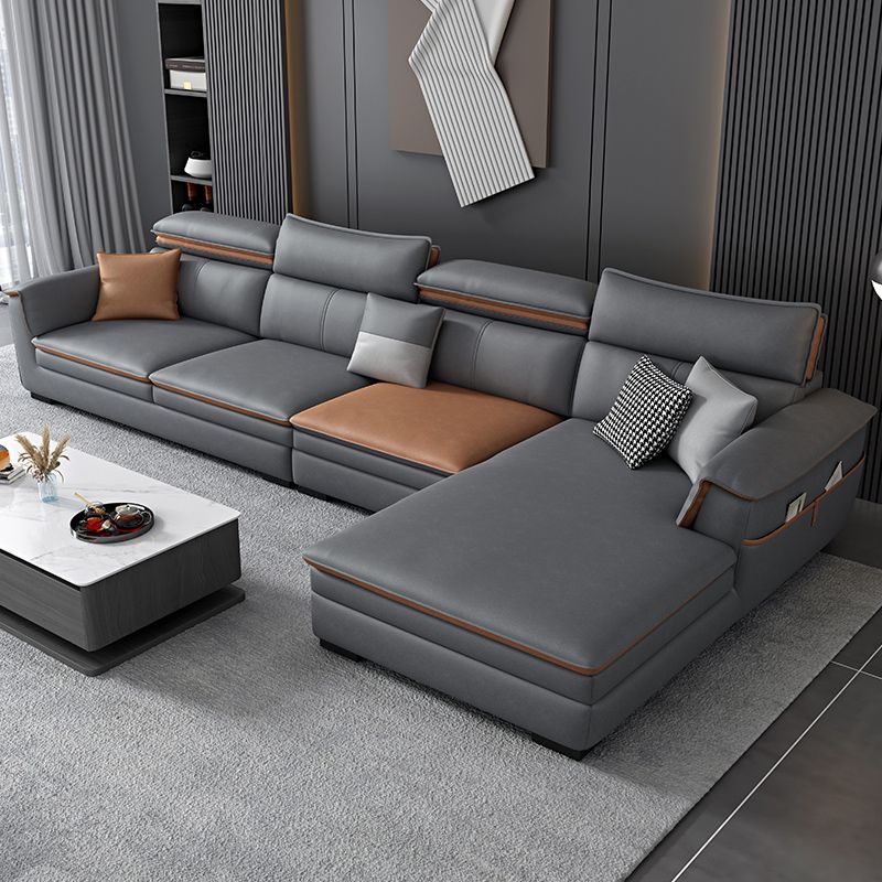 Faux Leather Pillow Top Arm Sectional with Adjustable Pillowed Back Cushions