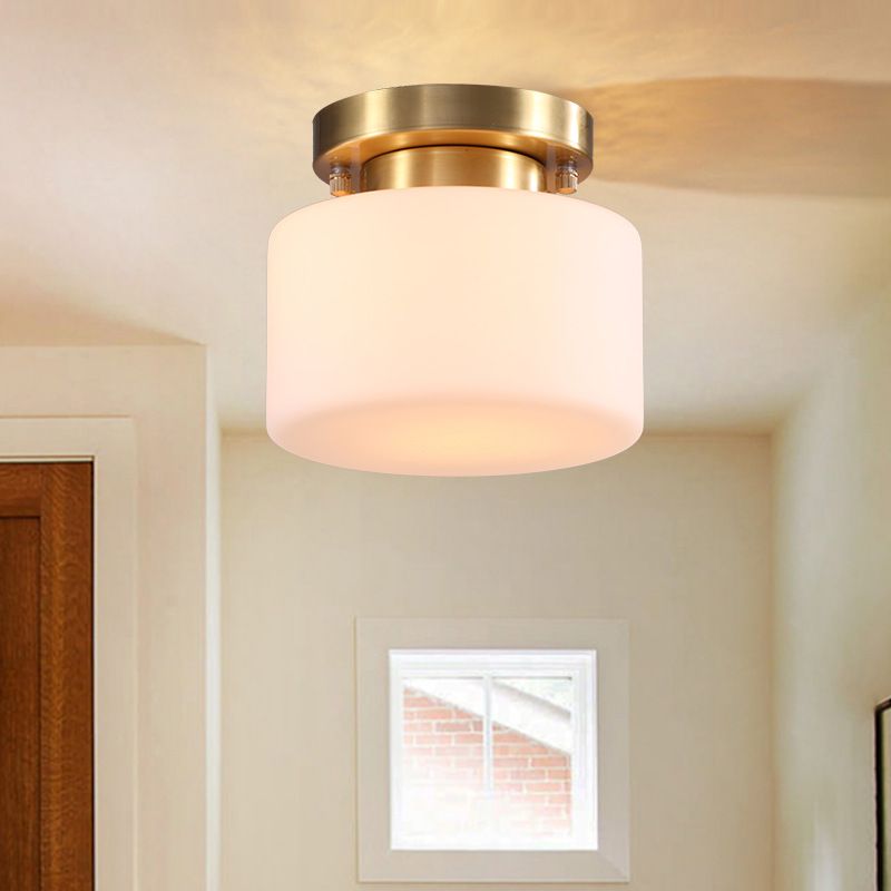 Gold Close to Ceiling Lighting Minimalist Glass Cylinder Semi-Flush Mount
