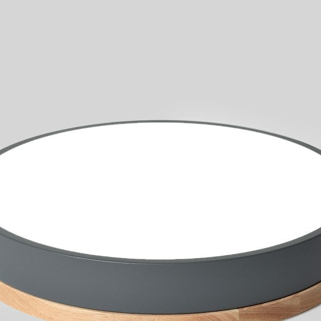 Metalen trommelvormige inbouwlamp Macaron LED-plafondlamp met houten luifel voor slaapkamer