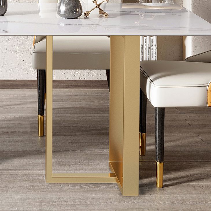 Mesa de comedor rectangular contemporánea de metal mesa de piedra sinterizada para comedor para comedor
