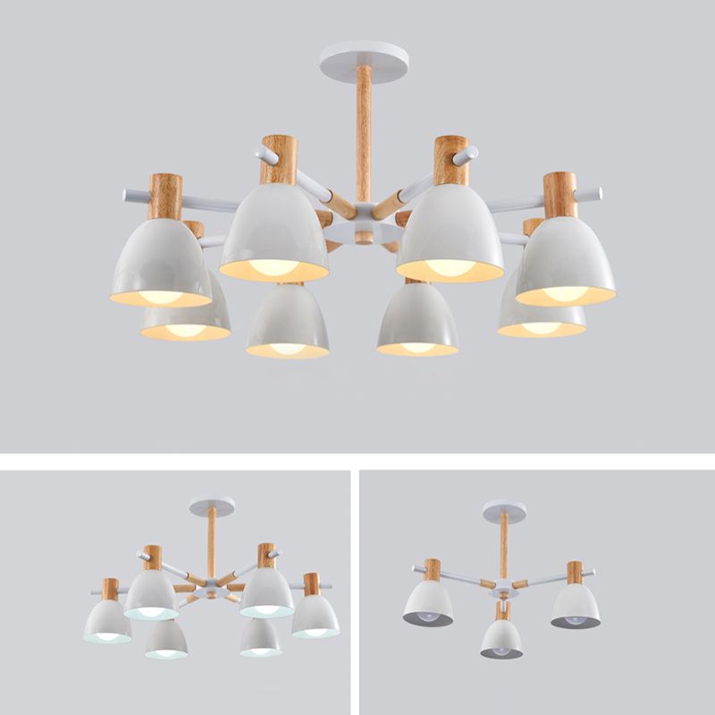 Dome Chandelier Pendant Light Modern Nordic Metal Hanging Hang Fixture with Wood