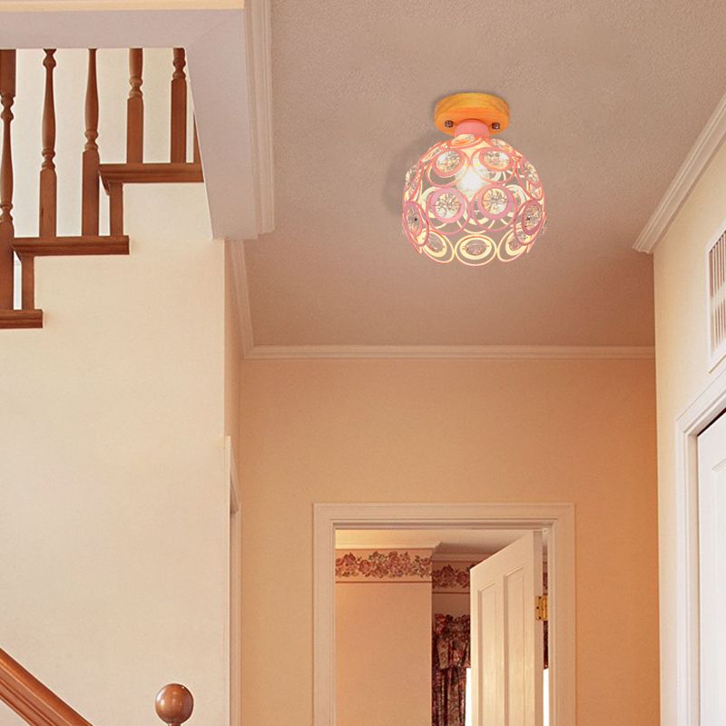 1 Testa Rosa/Verde/Grigio Flush Mount Illuminazione con Global Metal Lampshade Nordic Flush Mount Lampada per Foyer